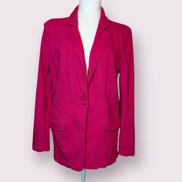 Halston Hot Pink Linen Blend Blazer Size XL - Picture 1 of 13
